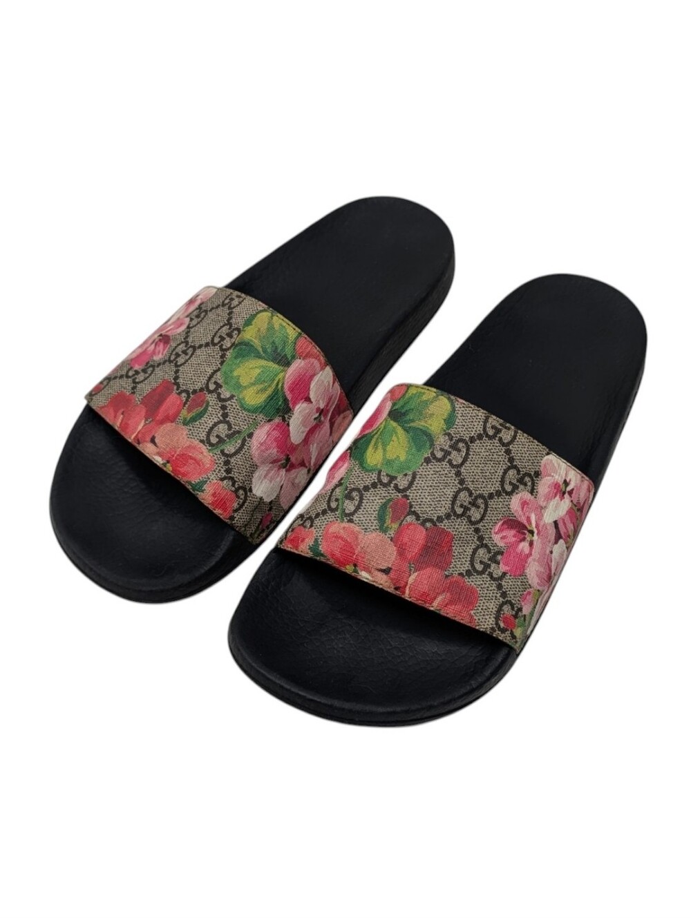 Gucci GG Web Supreme Bloom Floral Slide Sandals Size EU 38